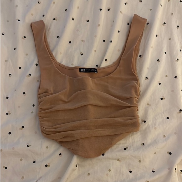 Zara Tan Ruched Crop Camisole - Picture 2 of 3